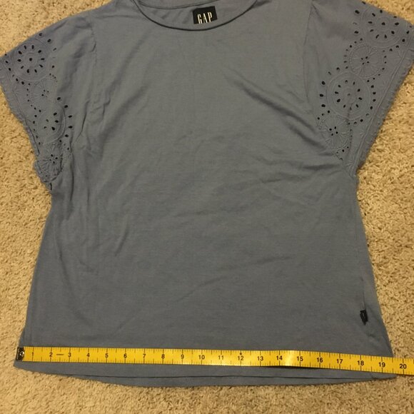 Periwinkle Blue Eyelet Sleeve Cotton Modal Cottagecore Tee - Picture 12 of 14